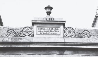 South elevation, detail of 1863 commemorative panel