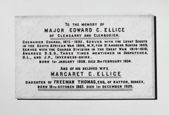 Interior. Detail of memorial to  Major Edward and his wife Margaret Ellice.