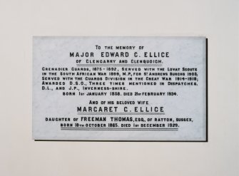 Interior. Detail of memorial to  Major Edward and his wife Margaret Ellice.