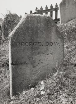 Graveyard detail of concrete gravestone of George Dow, who died on 21.3.1908
