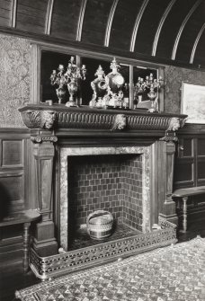 Kinlochmoidart House. Dining room, detail of fireplace.