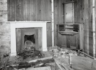 Ground floor, housekeepers room, fireplace and desk, detail