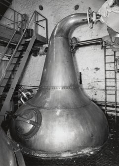 Interior. Still House, detailed view of disused riveted copper pot still, situated at the end of the still house beyond the Wash and Low Wines stills
