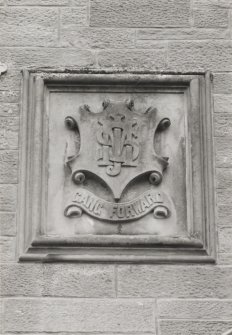 NE front, armorial panel, detail