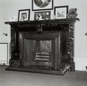 First floor, former billiard room, fireplace, detail