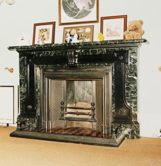 First floor, former billiard room, fireplace, detail