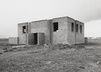 Fearn Airfield, SE technical area.  Brick and concrete  built technical building,  view from S showing vehicle entrance..