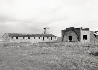 Fearn Airfield, Loans of Tullich accommodation camp.  Hospital block and remains of possible recreation blocks from NW.  Recreation block has been built from two large Nissen huts joined by brick built central portion.