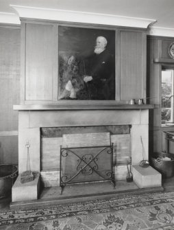 Interior. Lounge hall, detail of fireplace with portrait of Osgood Mackenzie inset above