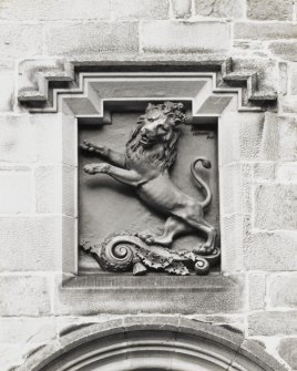 Detail of heraldic plaque above entrance