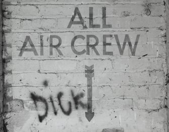 Tain Airfield Operations Block - sign at top of stairs, detail of sign on wall ' All Air Crew'.