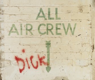 Tain Airfield Operations Block, top of stairs, detail of sign on wall ' All Air Crew'.