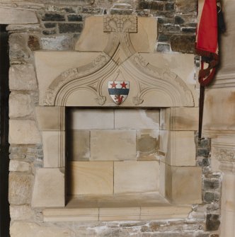 Eilean Donan Castle, interior.
Banqueting hall, detail of recess with heraldic moldings.