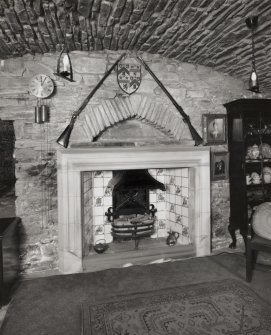 Eilean Donan Castle, interior.
Billeting hall, view of fireplace.