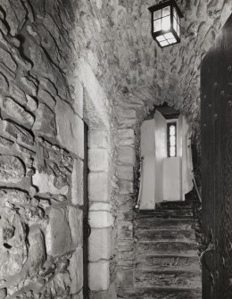Eilean Donan Castle, interior.
Billeting hall, view of staircase at South-East corner.