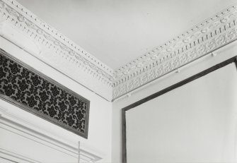 Interior-detail of ceiling cornice in former Music Room on First Floor