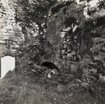 View of window embrasure and tomb-recess in South wall of St. Maol-Luag's Chapel, Raasay.