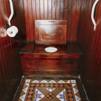 Skye, Portree, Viewfield House.
Detail of ground-floor water closet, a Doulton, sideways-flushing model, installed as part of the 1887 extension to the house.