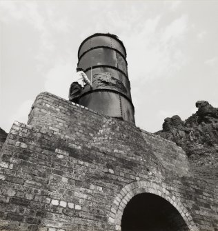 Detailed view from SE looking up side of the kiln