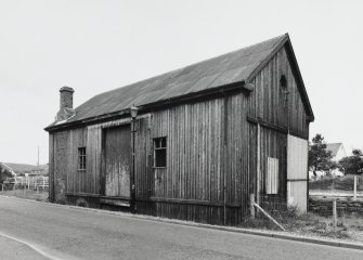 Brora, Station Goods Shed: View from SW of wooden goods shed, situated at NW side of station