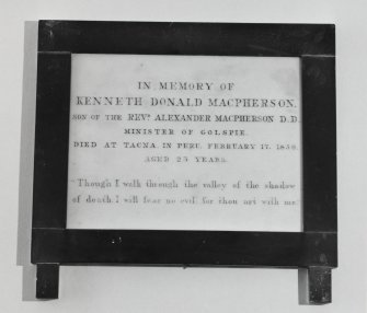 Interior. Detail of commemorative plaque to Kenneth Donald MacPherson
