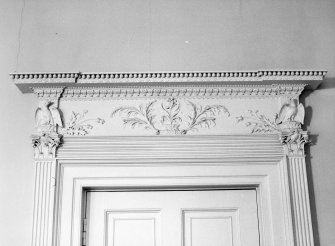 Interior.
Ground floor, dining room, detail of carved decoration above doorway.
