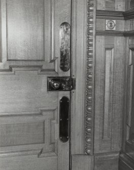 Interior-detail of door finger plates and lock in Ground Floor Dining Room