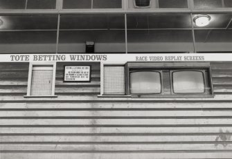 Edinburgh, Beaverhall Road, Powderhall Stadium.
View of main stand with detail of tote betting windows and videa screens.