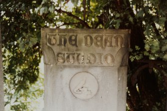 Detail of gatepost.
Insc: 'The Dean Studio', '4'.