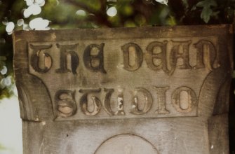 Detail of gatepost.
Insc: 'The Dean Studio'.