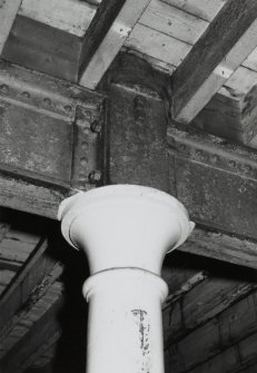 Warehouse No. 3, interior.
View of round cast iron column head on ground floor in Southern half of building.