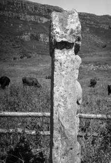 View of sculptured cross, St Columba's graveyard, Canna.