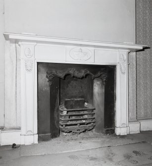 First floor, main S room, fireplace, detail