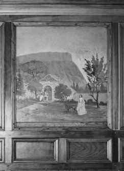 Thomsons Land. Lecture Hall. Interior, detail of painting of summer house
