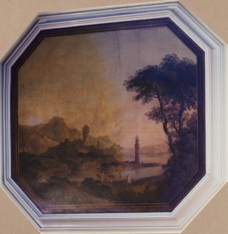 Photographic copy of wallpainting in Milton House.  Landscape with lighthouse.