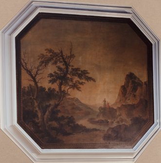 Photographic view of wallpainting in Milton House.  Landscape with river.