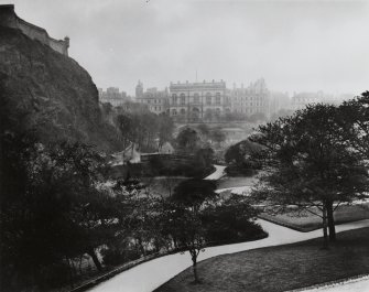 Edinburgh, Castle Terrace, Synod Hall.
View of entrance front from Princes Street Gardens.
Signed: 'J.Drummond Shiels' 'Edinburgh'.
Label on reverse reads: 'From J.Drummond Shiels. Successor to Alexander Nicol. Photographer, 70