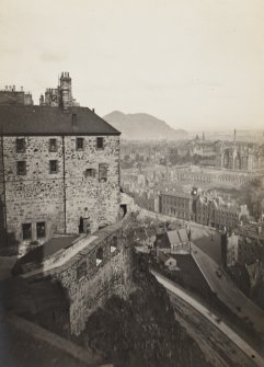 View from roof of New Barracks, showing old Barracks and Rock
