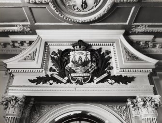 Interior, main staircase, detail of heraldic plaque