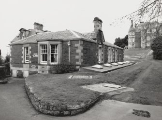 General view of East Craig from North West showing glazed grille of underground corridor to Craig House.