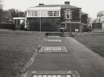 General view of Queen's Craig from East, showing glazed grille of underground corridor leading to Craig House.