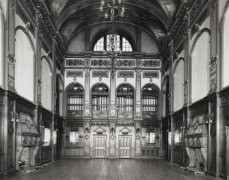 Interior, general view of Great Hall of Craig House from North.
