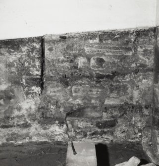 Interior-view from North of West section of South wall showing vertical joint.