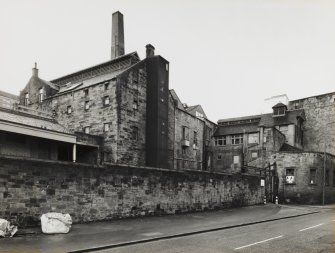 View from North North East of central block of brewery containing Tun Room and Brew House with Mill Room to rear, and Cooperage