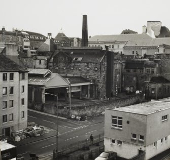 Elevated general view from North East from neighbouring tenement in Tron Square