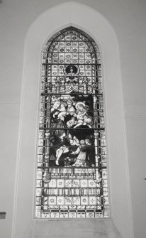 Interior. Detail of SE corner stained glass window