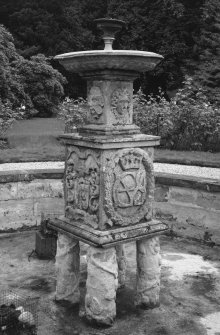 East fountain, view from North (showing heraldic design)