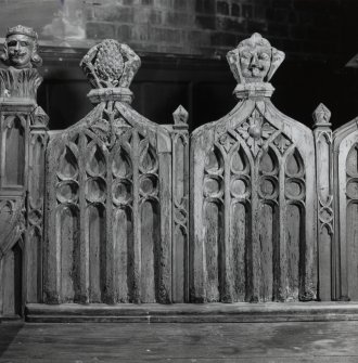 Inveraray, All Saint's Episcopal Church, interior.
Details of medieval panels on settle.