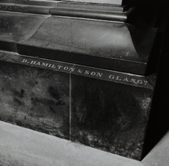 Campbell Tomb, Kilarrow and Kilmeny Parish Church, Bowmore, Islay.
Detail of inscription; 'D.Hamilton & Son, Glasgw.' Architect.