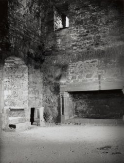 Interior: fireplace and windows in hall